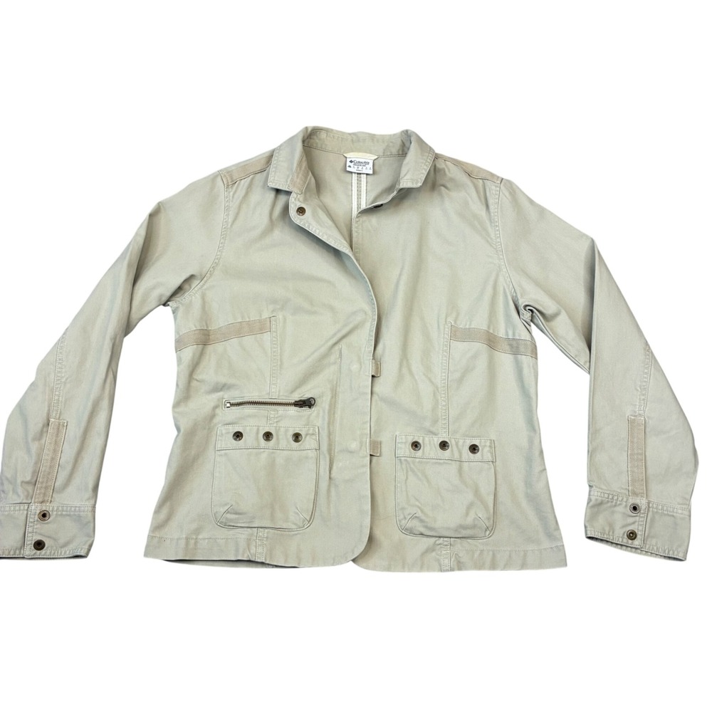 Columbia Field Jacket Womens Large Khaki Tan Cotton Utility Chore Safari Gorp